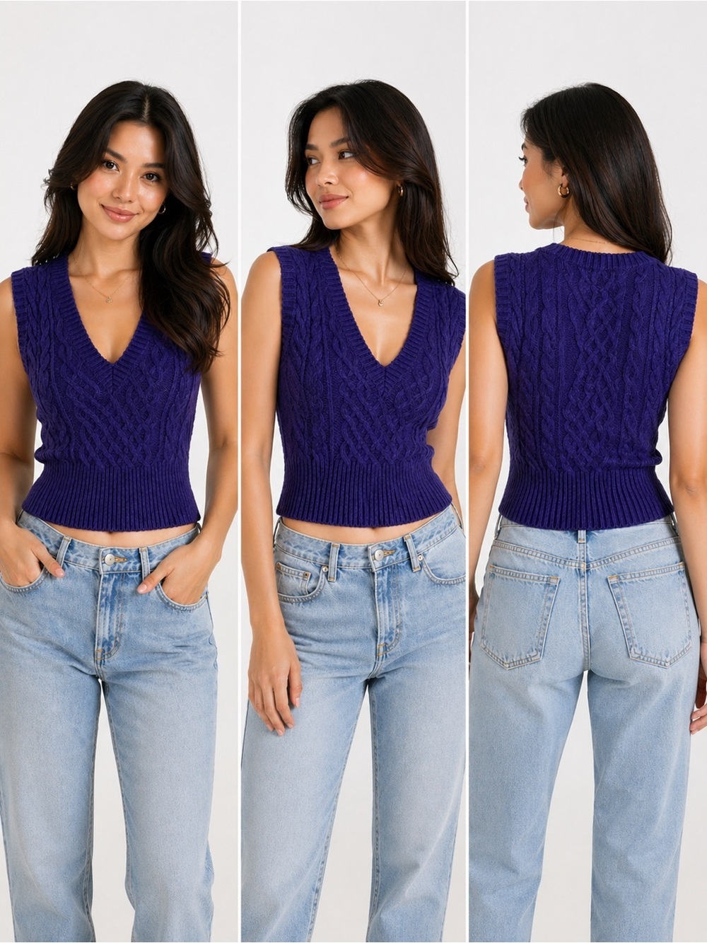 Rag & Bone Elizabeth Cable Knit Vest Purple NWT $395 Wool Sleeveless Sweater S